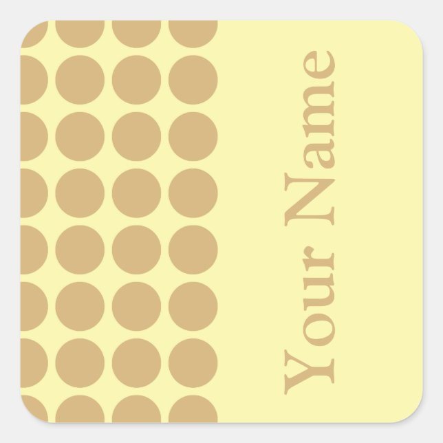 Sticker Carré Points neutres en crème putty avec texte de nom (Devant)