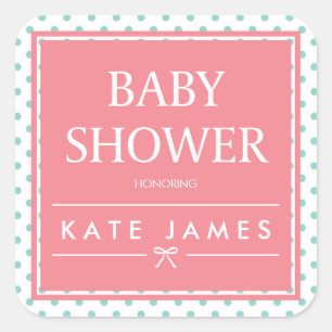 Sticker Carré Pois de Baby shower rose et ruban