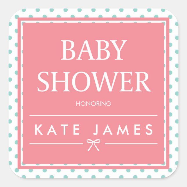 Sticker Carré Pois de Baby shower rose et ruban (Devant)