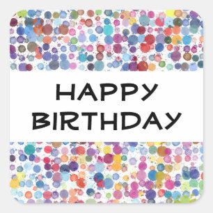 Sticker Carré Pois de peinture d'aquarelle d'arc-en-ciel