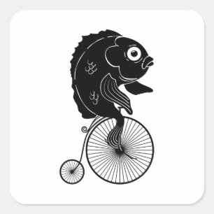 Sticker Carré Poisson à vélo