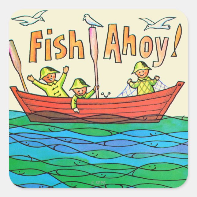 Sticker Carré Poisson Ahoy ! (Devant)