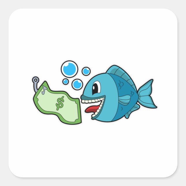 Sticker Carré Poisson avec billet de banque (Devant)