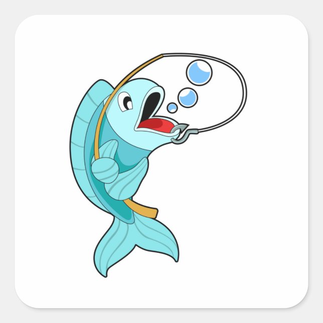 Sticker Carré Poisson avec canne à pêche (Devant)