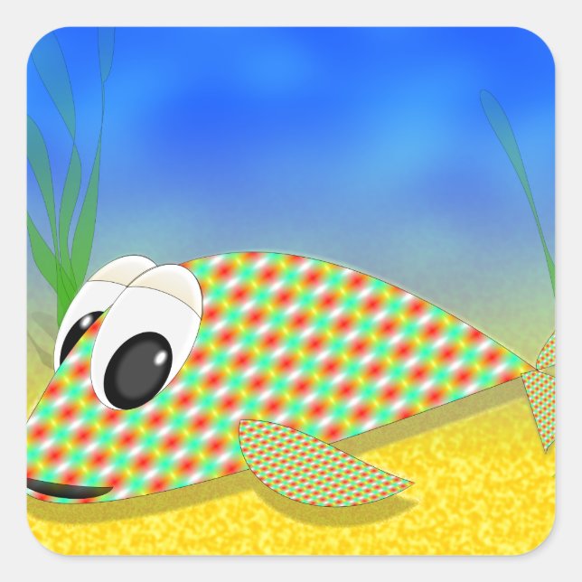 Sticker Carré Poisson Carton mignon (Devant)