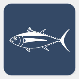Sticker Carré Poisson de thon d'Albacore en blanc sur bleu marin