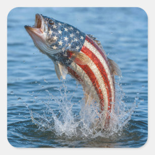 Sticker Carré Poisson drapeau américain patriotique