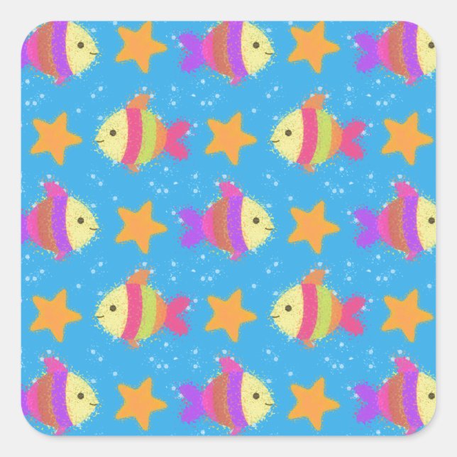 Sticker Carré Poisson Et Motif D'Épée (Devant)