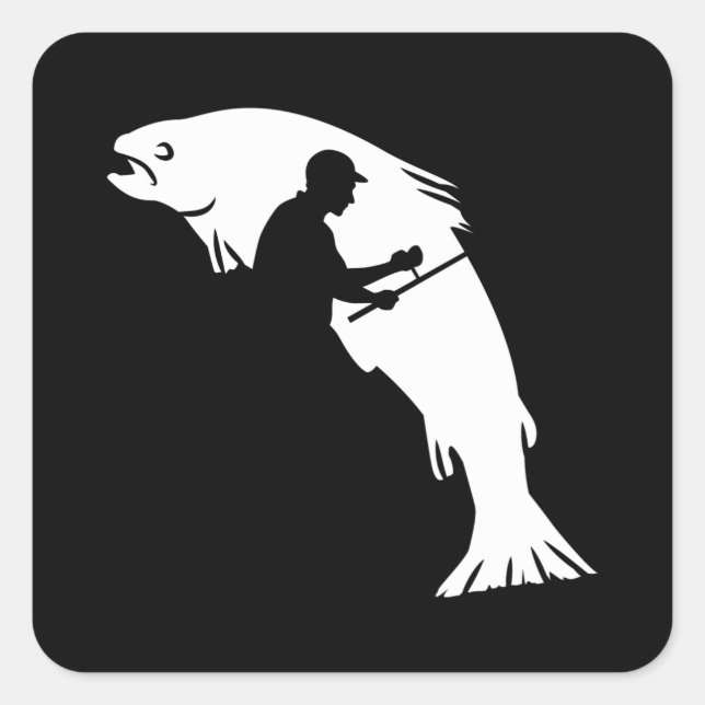 Sticker Carré Poisson et pêcheur cadeau de pêche pour hommes (Devant)