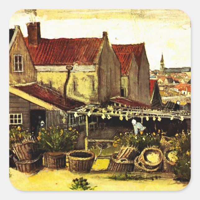 Sticker Carré Poisson Grange de séchage par Vincent van Gogh (Devant)
