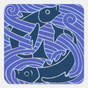 Sticker Carré Poisson Gras Baignade Océan Bleu Pêche