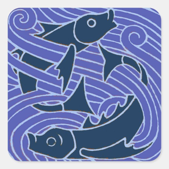 Sticker Carré Poisson Gras Baignade Océan Bleu Pêche (Devant)