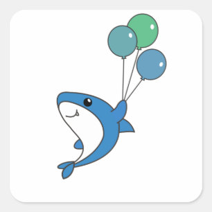Sticker Carré Poisson Hai Mouches Avec Ballons Animaux Sucrés Re