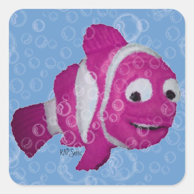 Sticker Carré Poisson rose rayé (Devant)