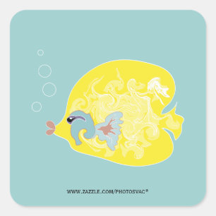 Sticker Carré Poisson Tropical Fantaisiste Art Océanique