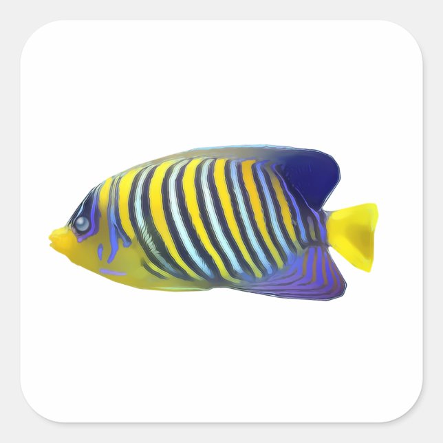 Sticker Carré Poisson tropical jaune et bleu (Devant)