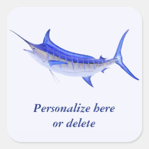 Sticker Carré Poissons artistiques personnalisés de Marlin bleu