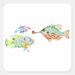 Sticker Carré Poissons - Deux poissons Art Imprimer de peinture 