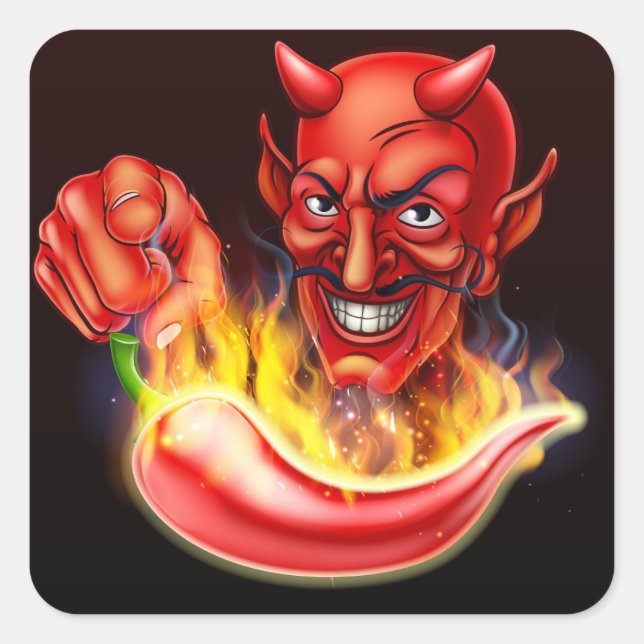 Sticker Carré Poivre chaud flamboyant et diable pointeur (Devant)