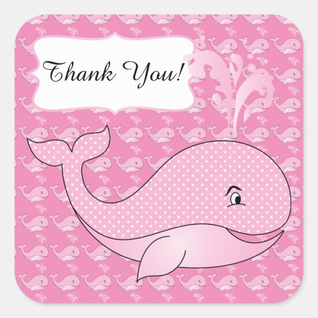 Sticker Carré Poka rose Pot Bébé Baleine | Texte do-it-yourself (Devant)