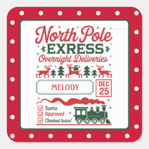 Sticker Carré pôle Nord Santa livraison express à pois