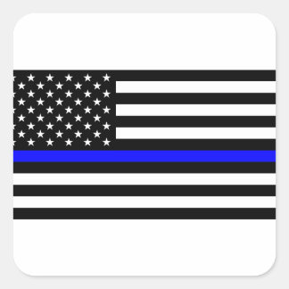 Sticker Carré - Police à drapeau américain Ligne Bleue Mince
