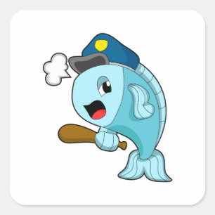 Sticker Carré Police des poissons casquette de police