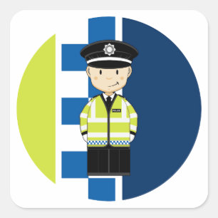 Sticker Carré Policier mignon des Anglais de bande dessinée