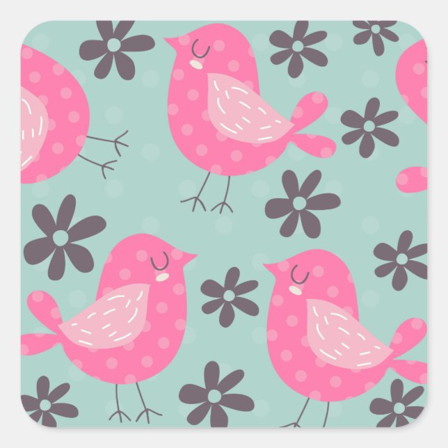Sticker Carré Polka Dot Birds and Flowers (Devant)