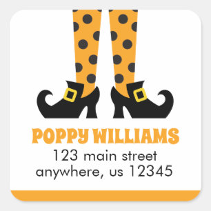 Sticker Carré Polka Dot Halloween Witch Retourner l'adresse Étiq