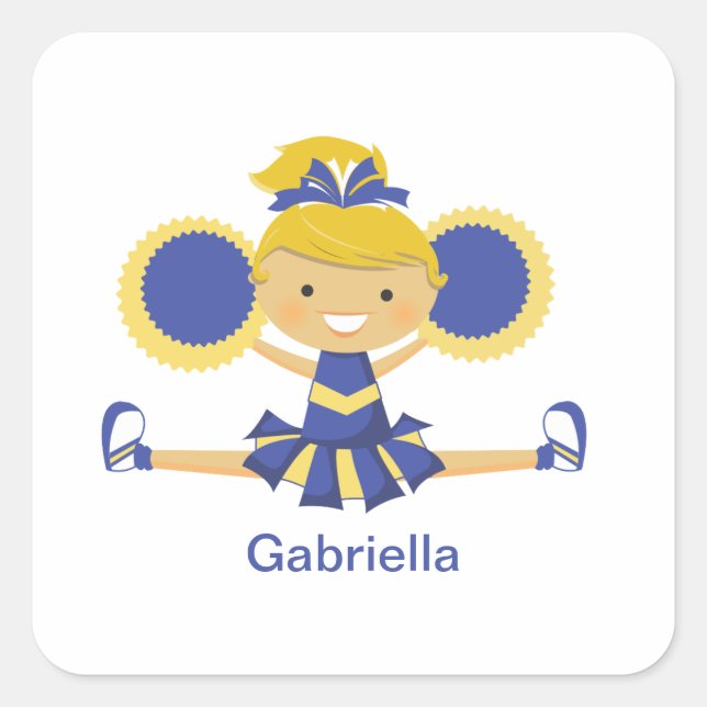 Sticker Carré Pom-pom girl bleu et or (Devant)