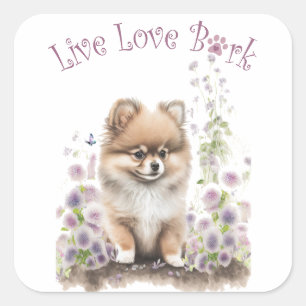 Sticker Carré Pomeranian Chien Maman Floral