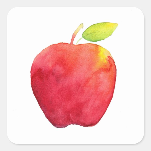 Sticker Carré Pomme d'aquarelle rouge (Devant)
