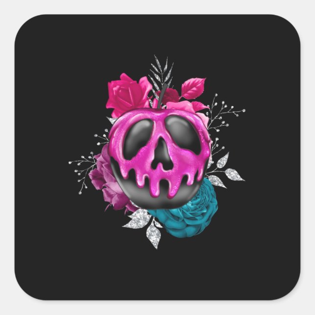 Sticker Carré Pomme De Bonbons Poîlée Avec Fleurs (Devant)