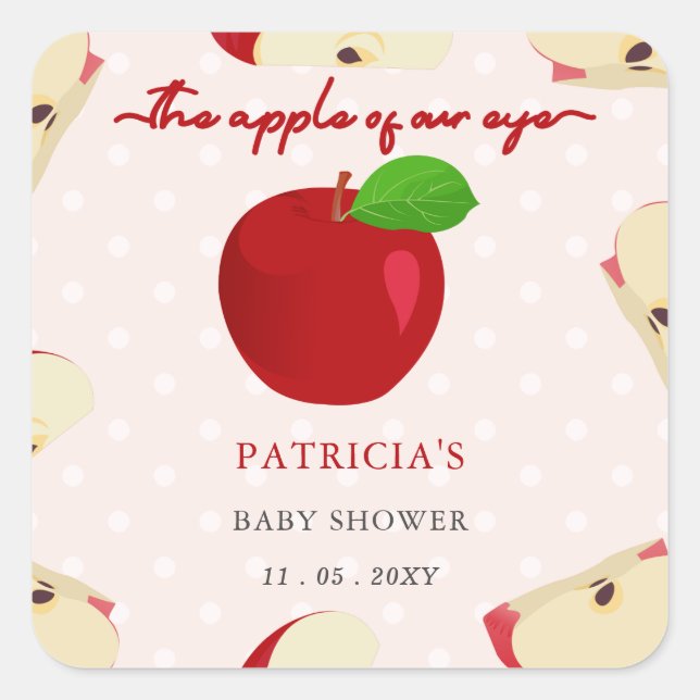 Sticker Carré Pomme de notre Baby shower de fille chute de l'oei (Devant)