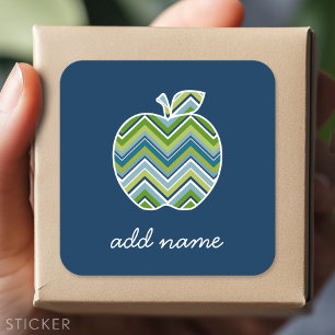 Sticker Carré Pomme enseignant personnalisée avec Motif Chevron 