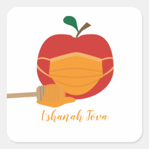 Sticker Carré Pomme et miel avec Masque Visage orange