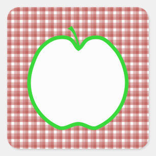 Sticker Carré Pomme verte avec Motif blanc et rouge.