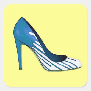 Sticker Carré Pompe Stiletto, bleu sur jaune