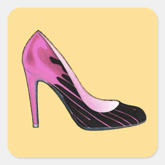 Sticker Carré Pompe Stiletto, rose chaud sur orange (Devant)