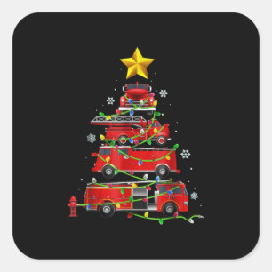 Sticker Carré Pompier Camion Arbre de Noël Hommes Femmes