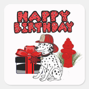 Sticker Carré Pompier Chien Dalmatien Hydrant d'incendie Anniver