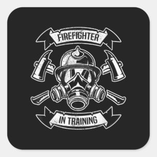 Sticker Carré Pompier Dans L'Entraînement Des Masques À Gaz Ax