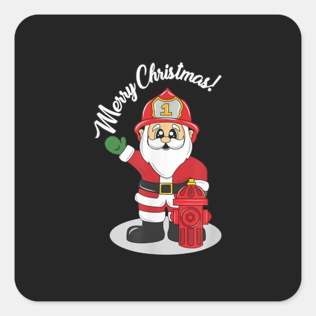 Sticker Carré Pompier de Noël Père Noël hiver (Devant)