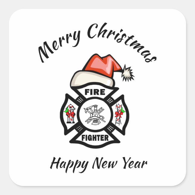 Sticker Carré Pompier Père Noël Fire Dept Holiday (Devant)