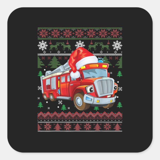 Sticker Carré Pompier Pompier Noël mignon garçon Santa Hat (Devant)