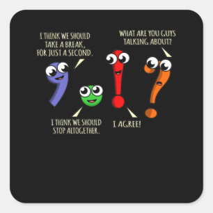 Sticker Carré Ponctuation Marques Anglais Enseignant Étudiant