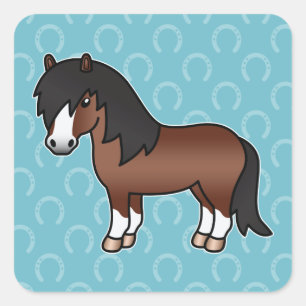 Sticker Carré Poney Shetland de dessin animé marron