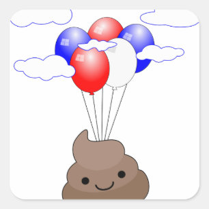 Sticker Carré Poo Emoji Voler Avec Ballons