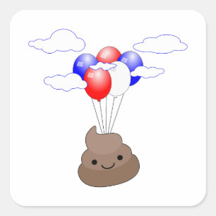 Sticker Carré Poo Emoji Voler Avec Ballons